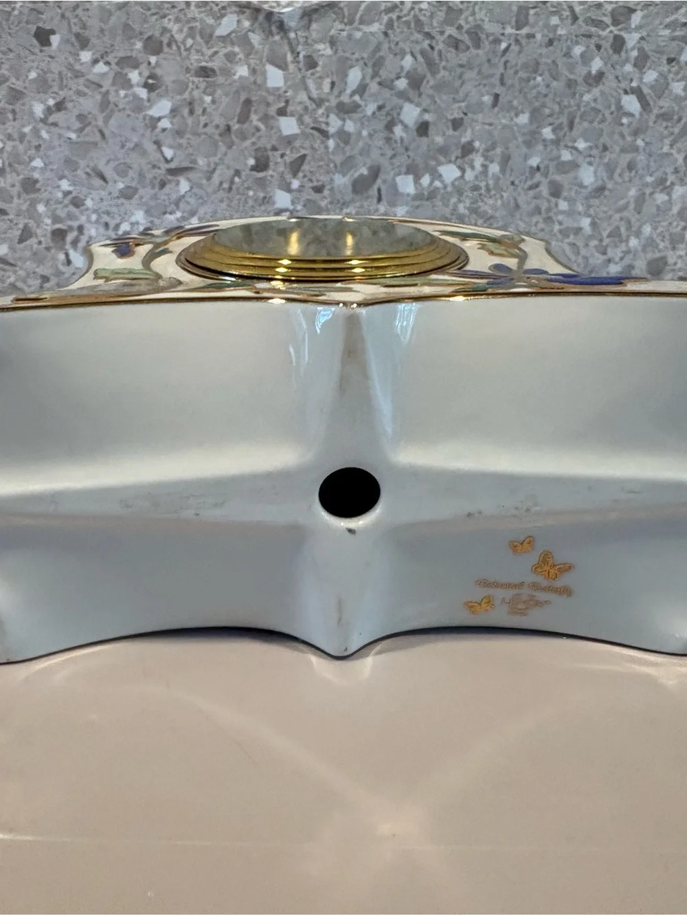 Lenox Gilded Garden porcelain desk clock feat Blue Floral & butterflies